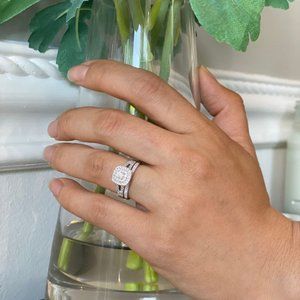 14K White Gold Diamond Engagement Ring & Band